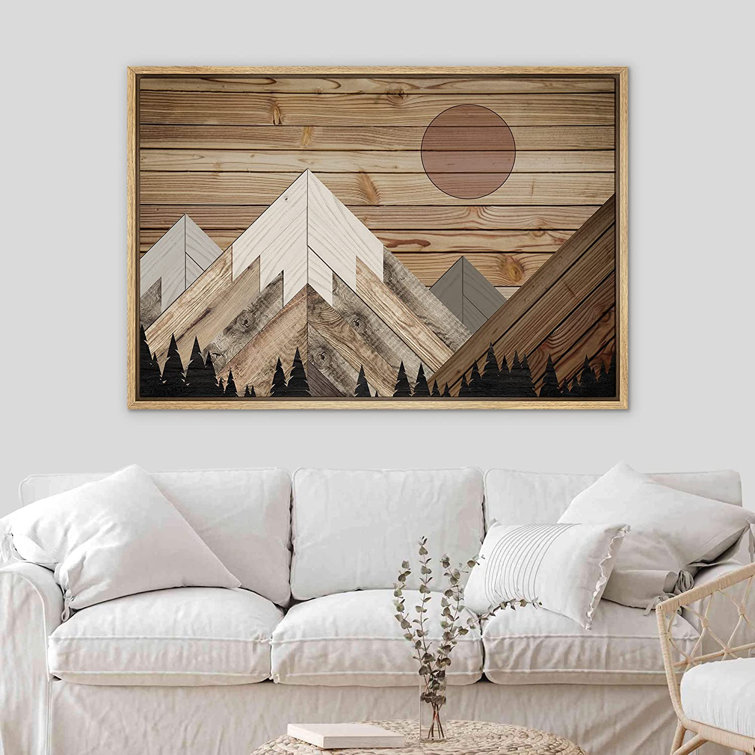 IDEA4WALL Fake Wood Panel Print Sun Shines Over Snowy Mountain